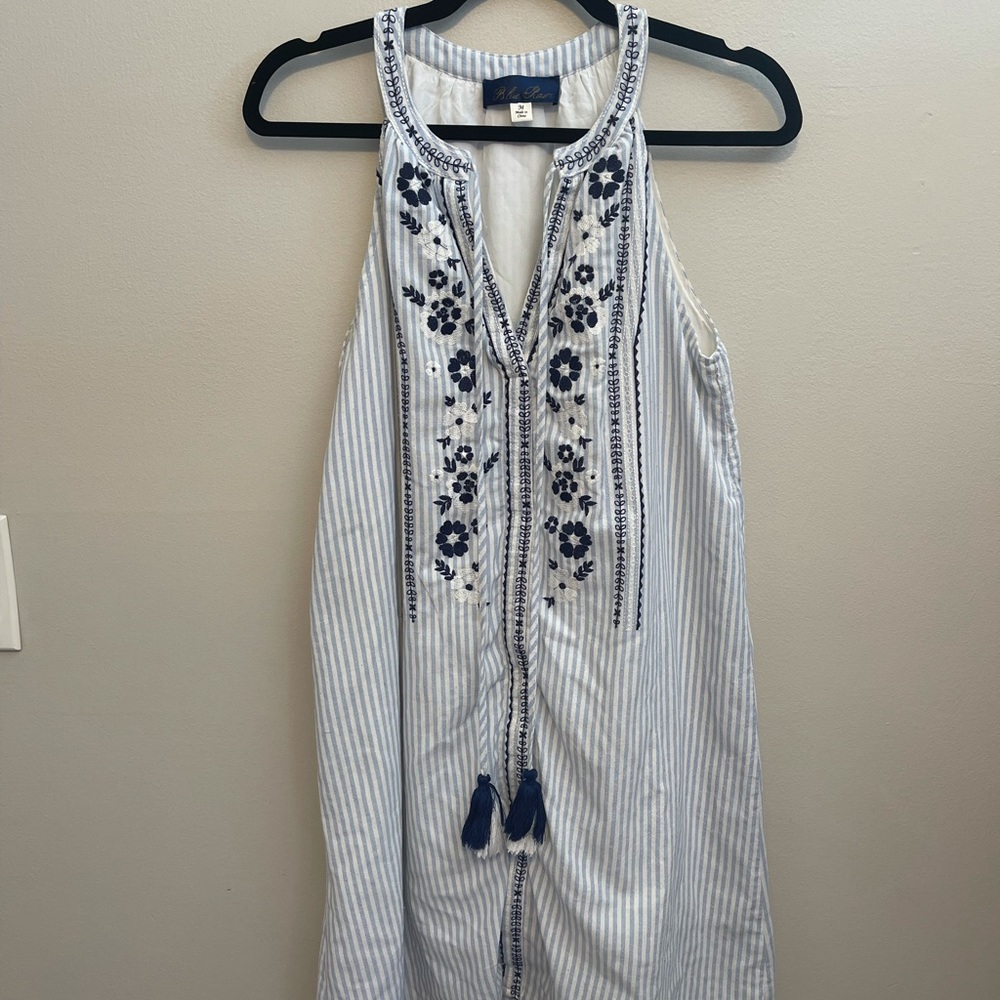 Blue Rain Embroidered Sleeveless Dress